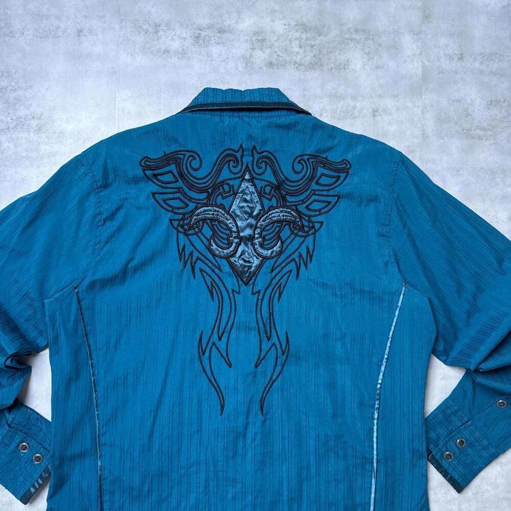 Y2K Affliction Blue Lamasimi Jeans Company Button up shirt - Picture 8 of 8